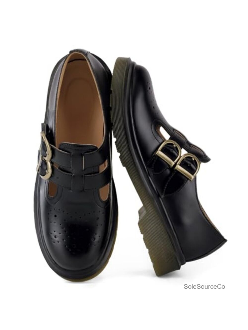 Chunky Mary Janes Women Double Buckle Strap Platform Shoes Faux Leather